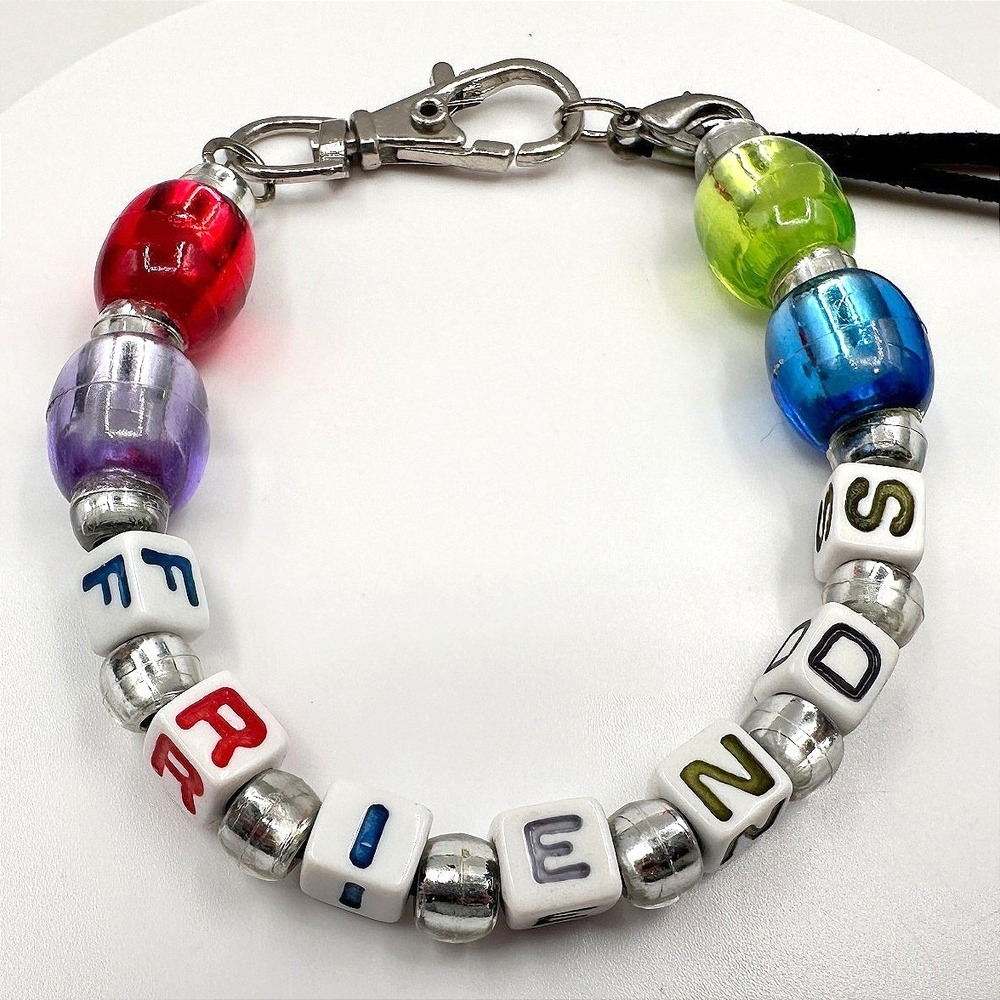 Vintage Y2K Friends Cube Bracelet Acrylic Beaded Silver Tone Women's Jewelry 90s